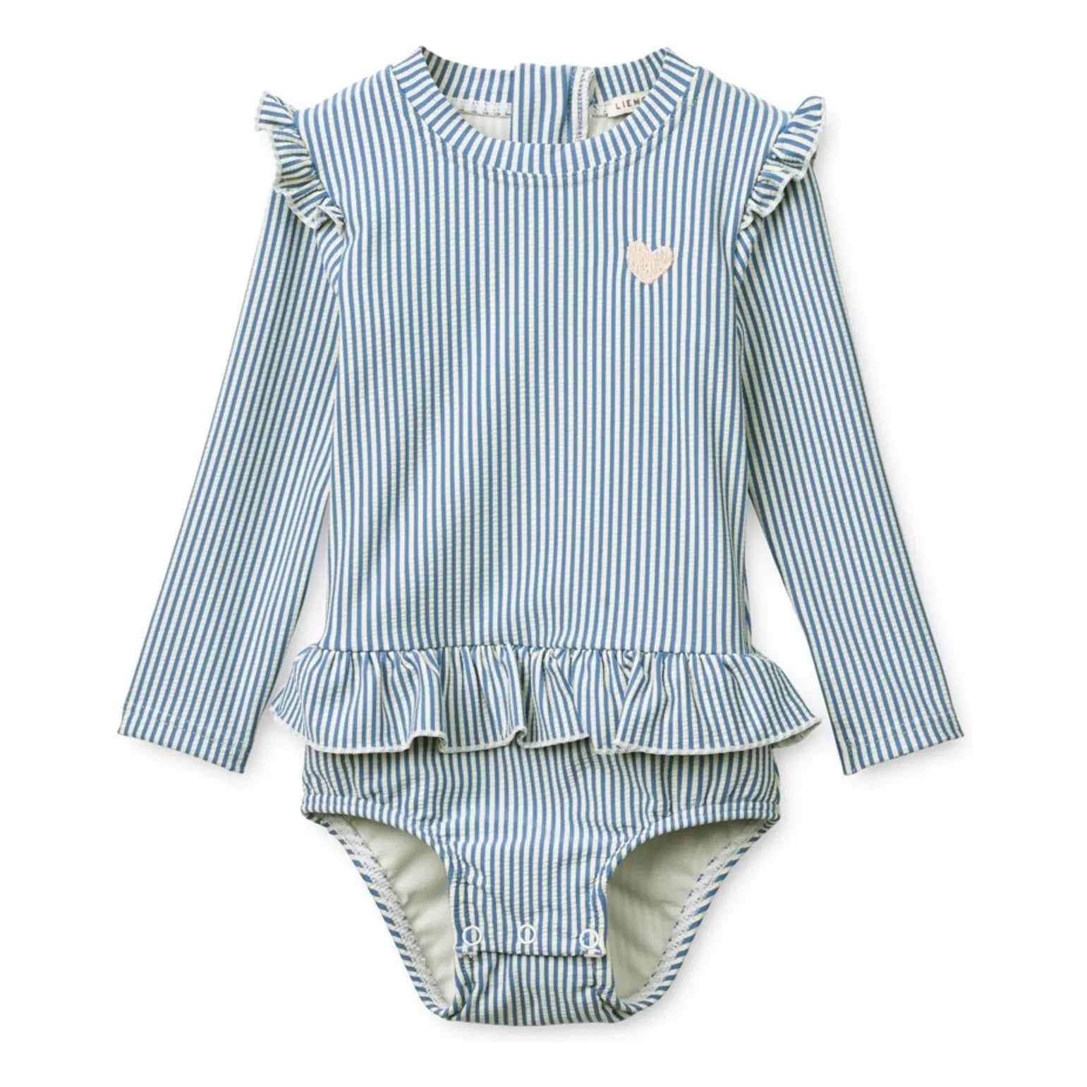 Liewood - Long Sleeve Swimsuit with Stripes and Wrinkled Texture Made from Recycled Fibers | Blue
