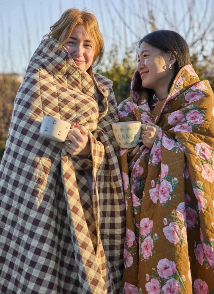 Rice - Vichy Quilted Blanket | Brown