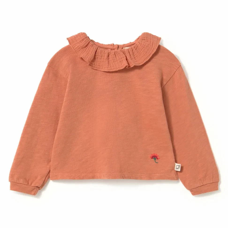 Cozmo - Clara ruffle collar T-shirt | Coral