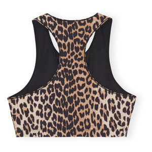 Ganni - Recycled Material Zip-Front Printed Racer Back Top | Leopard
