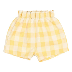 Búho - Yellow Gingham Seersucker Organic Cotton Shorts