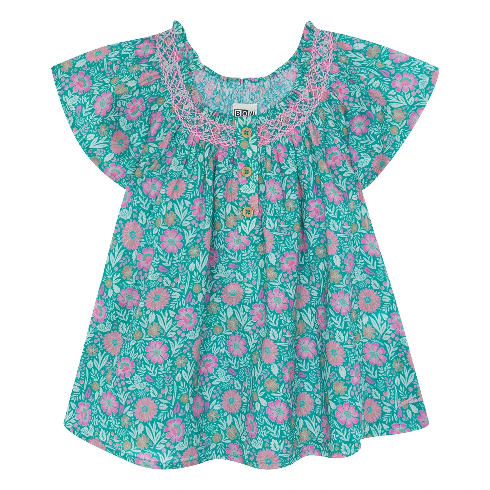Bonton - Gathered Dress Hazelnut Flowers | Lilac