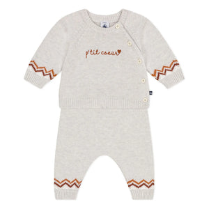 Petit Bateau - P'tit Cœur Yün Kazak ve Pantolon Takımı | Kırçıllı bej