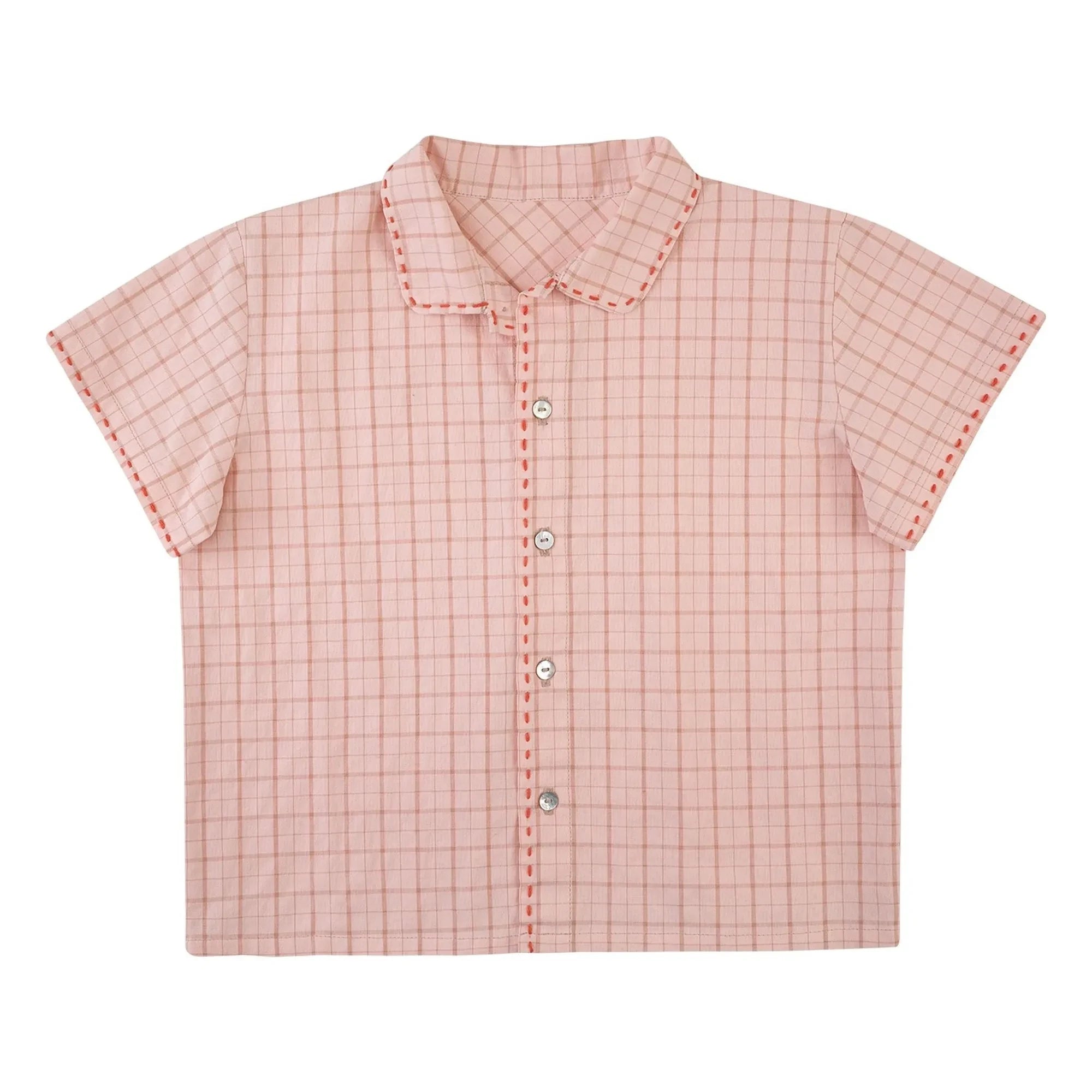THE LiTTLE POETS - Alvaro Embroidered Shirt Organic Cotton Checkered | Light Pink