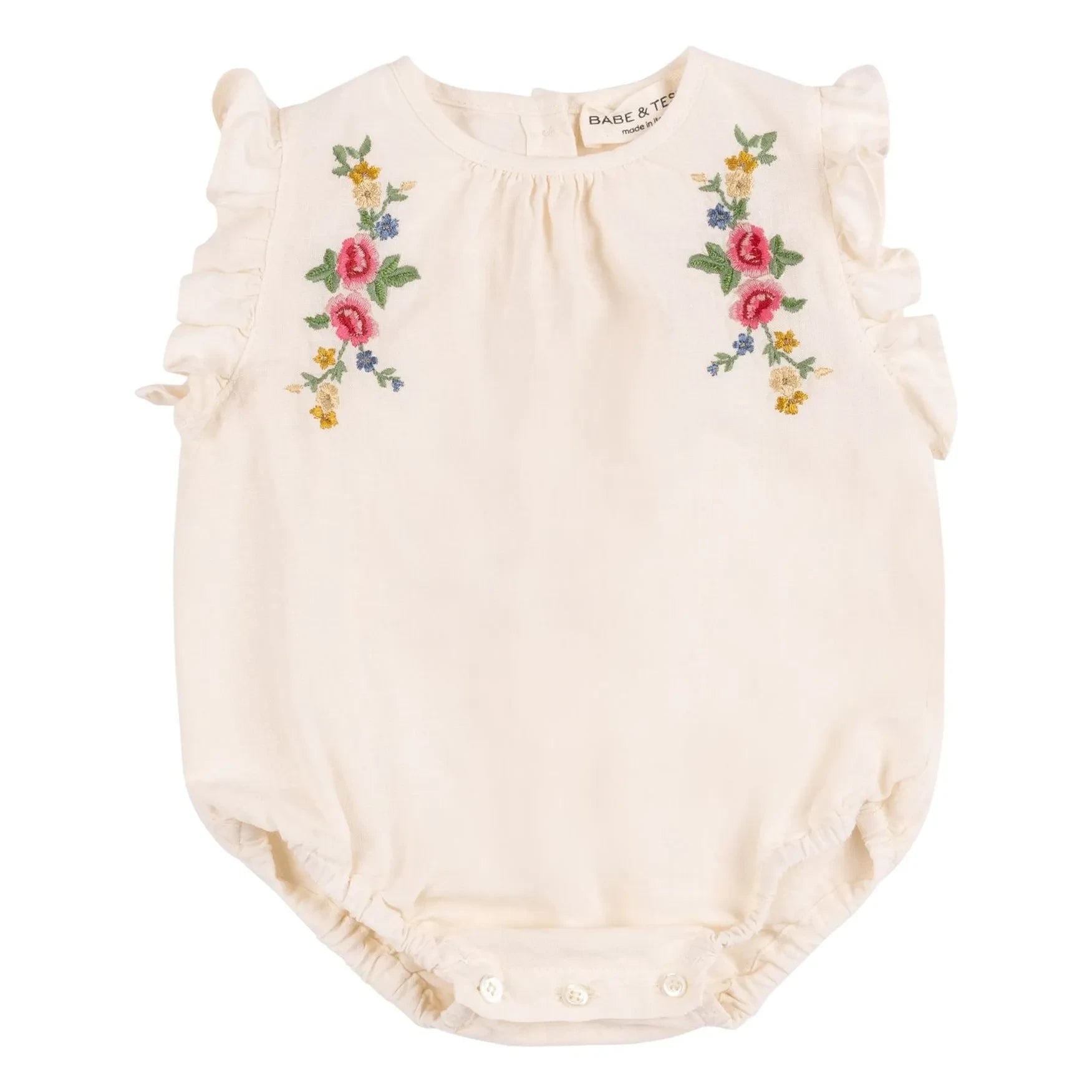 Babe & Tess - Floral Embroidered Linen Romper | Cream