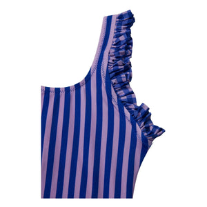 Jera Mini - Striped Ruffled Swimsuit | Navy Blue