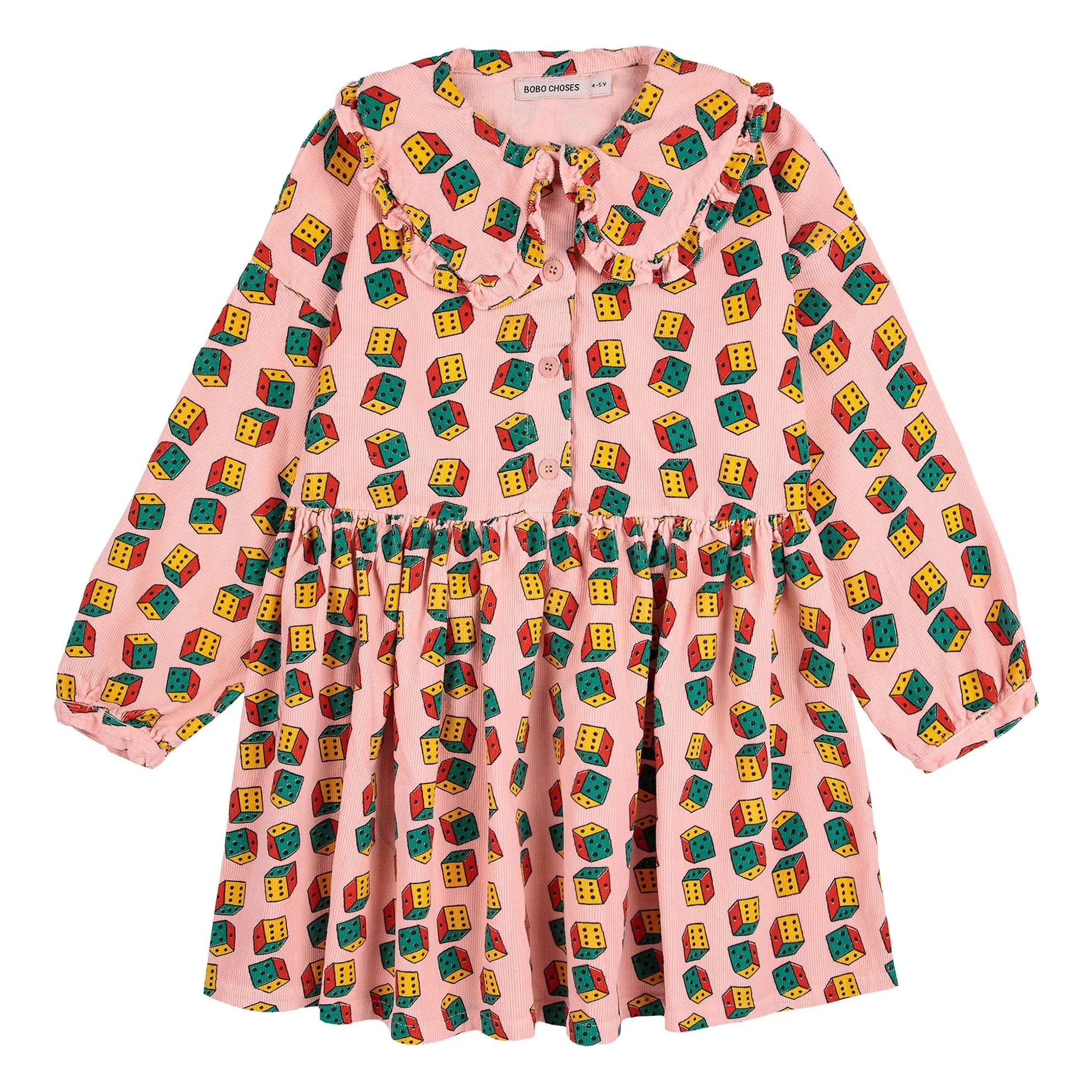 Bobo Choses - Organic Cotton Velvet Dress with Ruffle | Pink