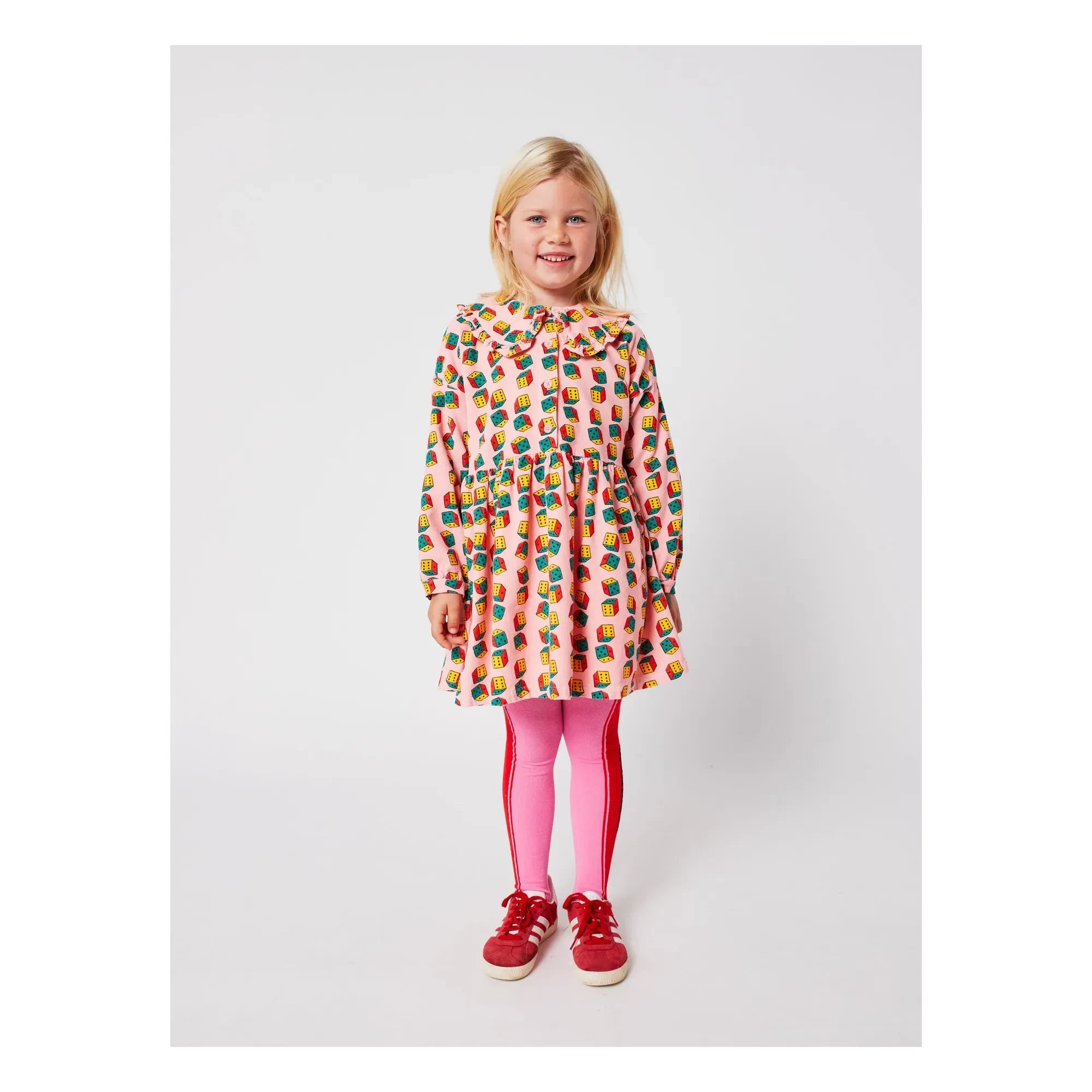 Bobo Choses - Organic Cotton Velvet Dress with Ruffle | Pink