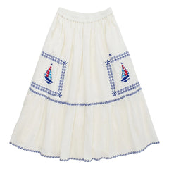 Maison Mangostan - Voiles Embroidered Skirt | White