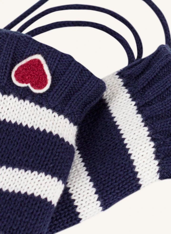 Petit Bateau - Striped Heart Gloves | Midnight Blue