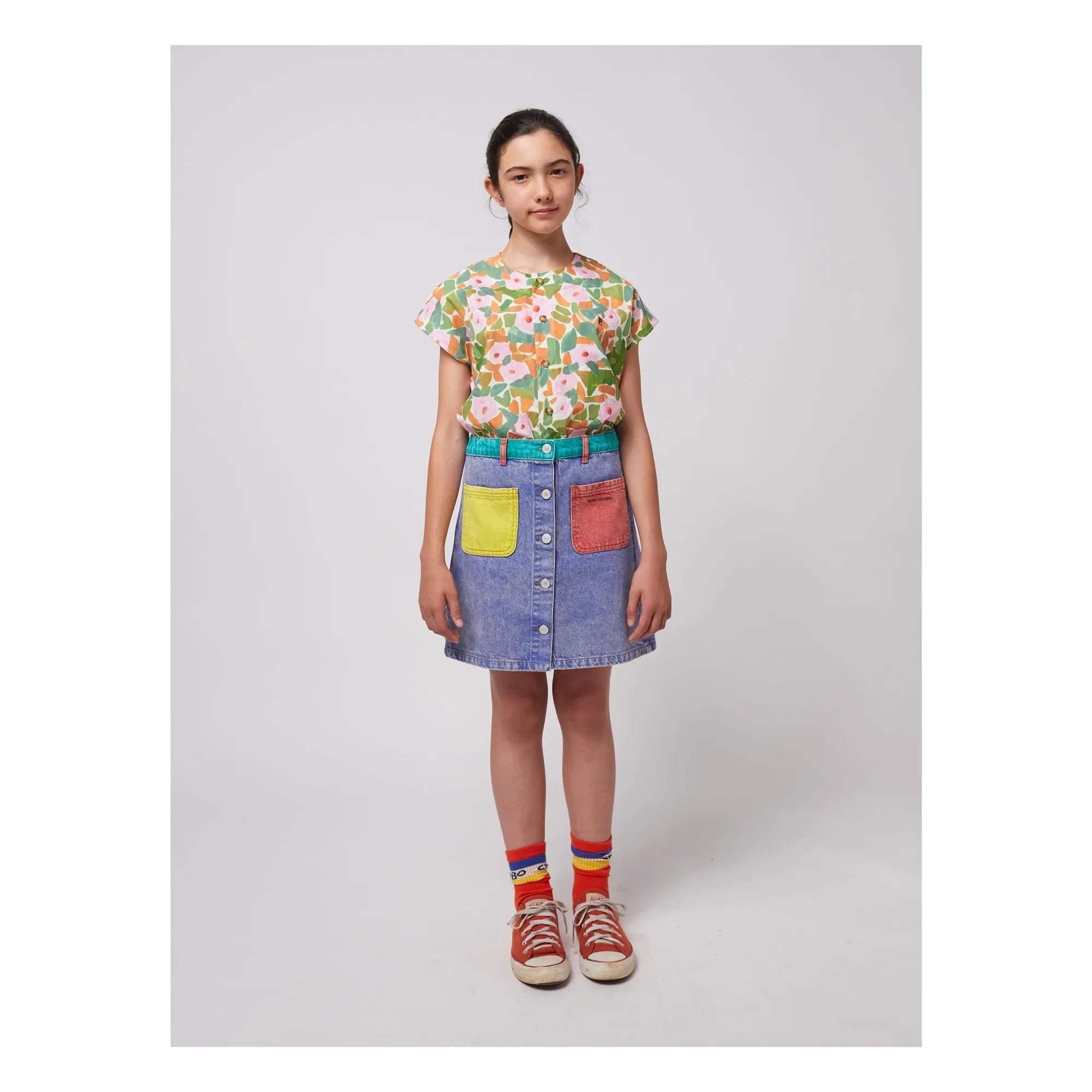 Bobo Choses - Color Block Organic Cotton Skirt | Blue