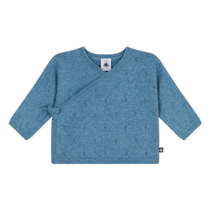 Petit Bateau - Pointelle Wool Wrap Cardigan | Light Blue