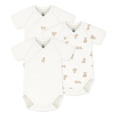 Petit Bateau - 3-Pack Organic Cotton Bear Pattern Crossbody Bags | Ecru