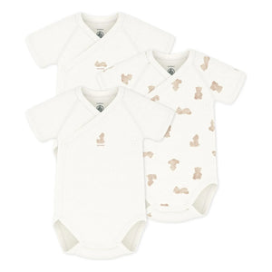 Petit Bateau - 3-Pack Organic Cotton Bear Pattern Crossbody Bags | Ecru