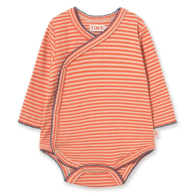 Tinycottons - Organic Cotton Ribbed Striped Wrap Bodysuit | Red