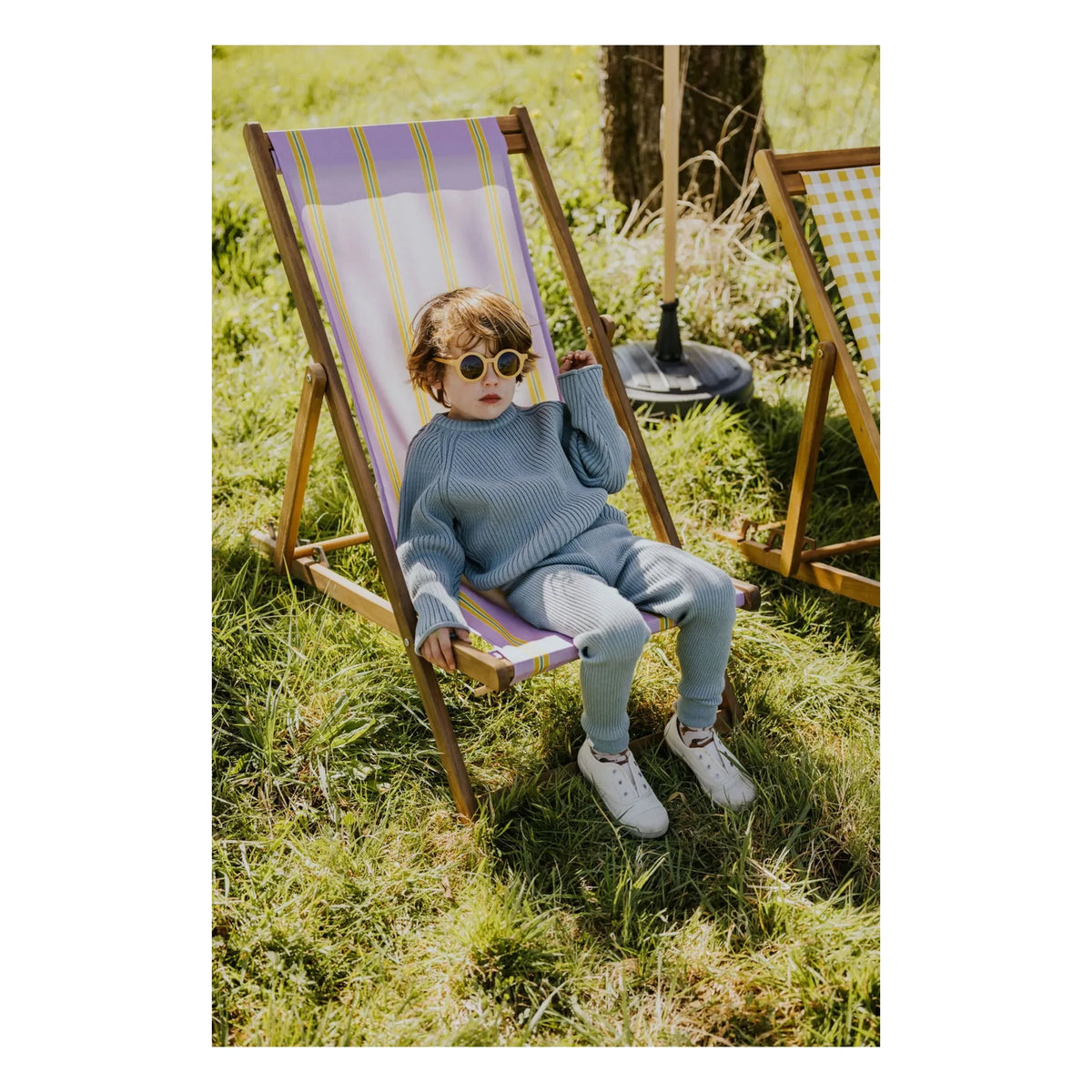 Yuki - Ribbed Organic Cotton Tights | Grey blue