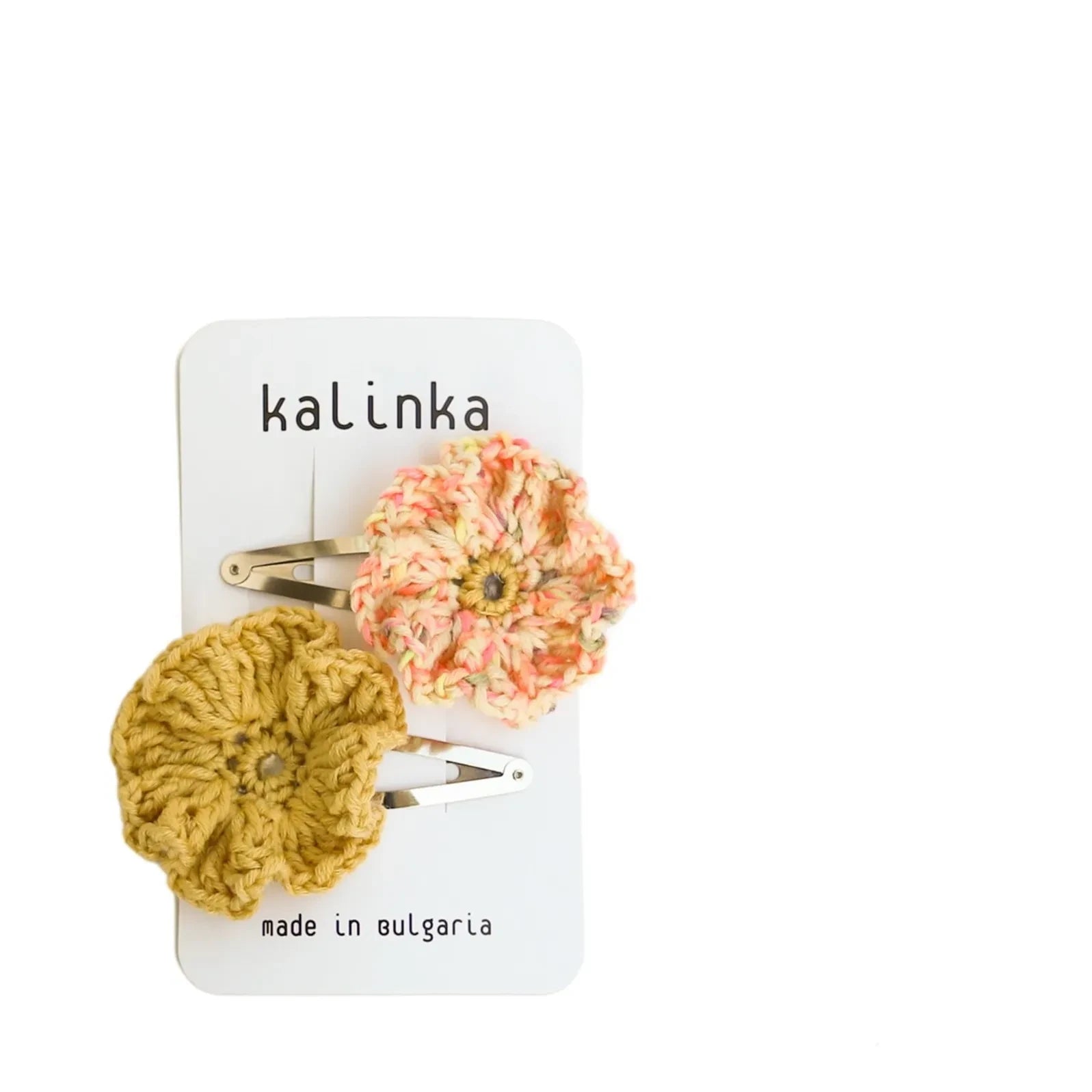 Kalinka - Set of 2 Poppy Merino Wool Crochet Hair Clips | Yellow