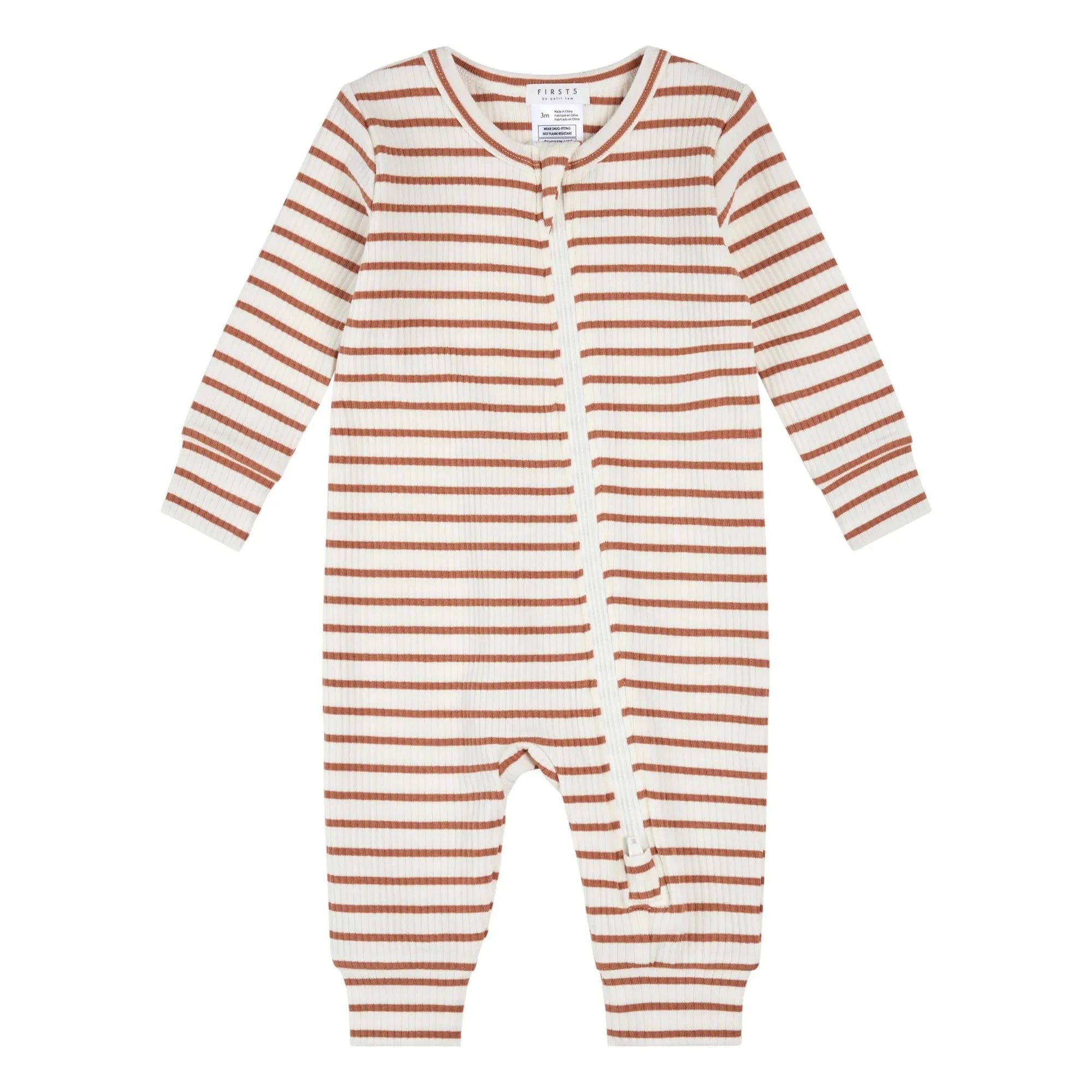 Petit Lem - Striped Corduroy Organic Cotton and Modal Footed Pajamas | Clay