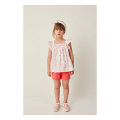 Tocoto Vintage - Ruffled Cherry Pattern Blouse | Light Pink