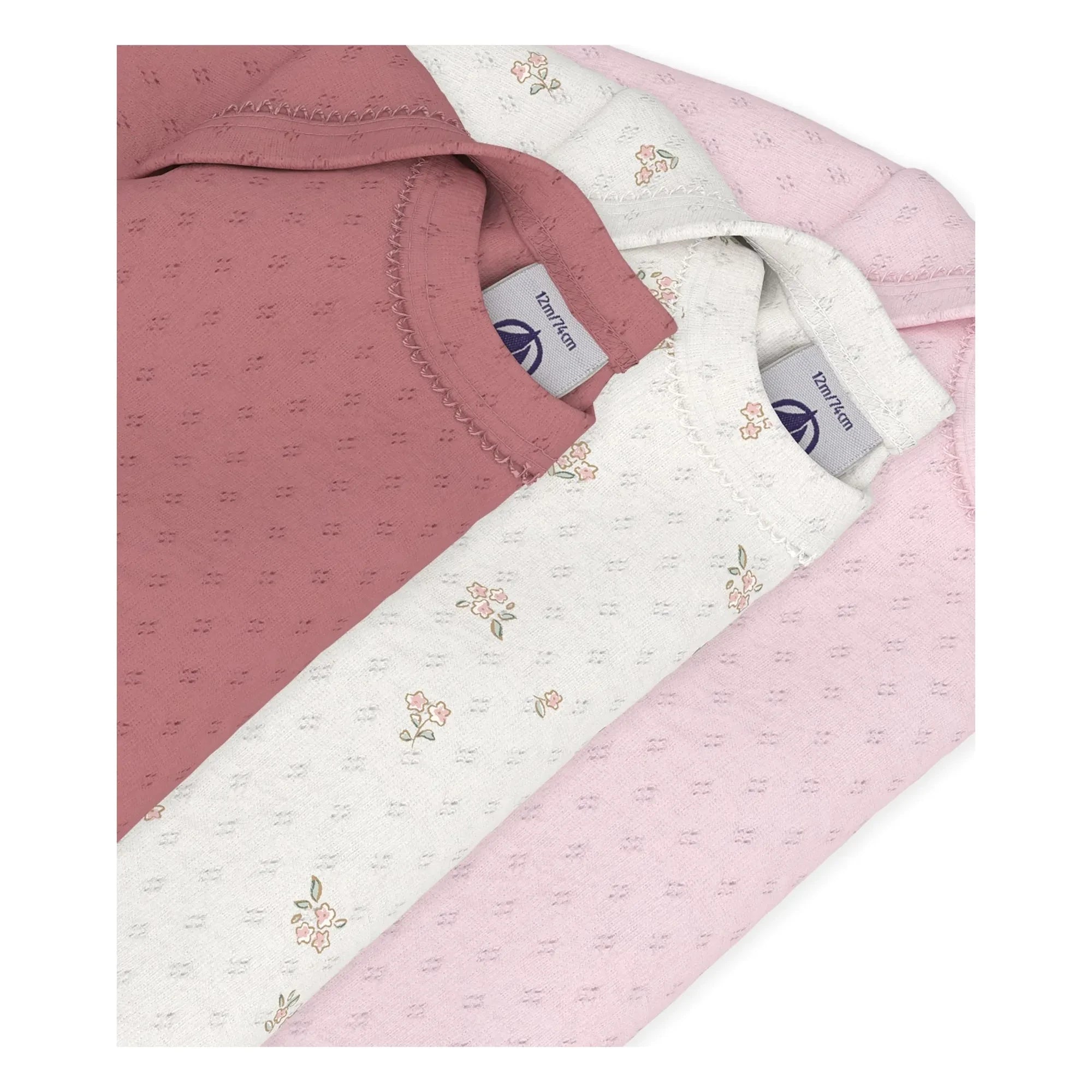 Petit Bateau - 3’lü Pointelle Organik Pamuk Bodi Seti | Pembe