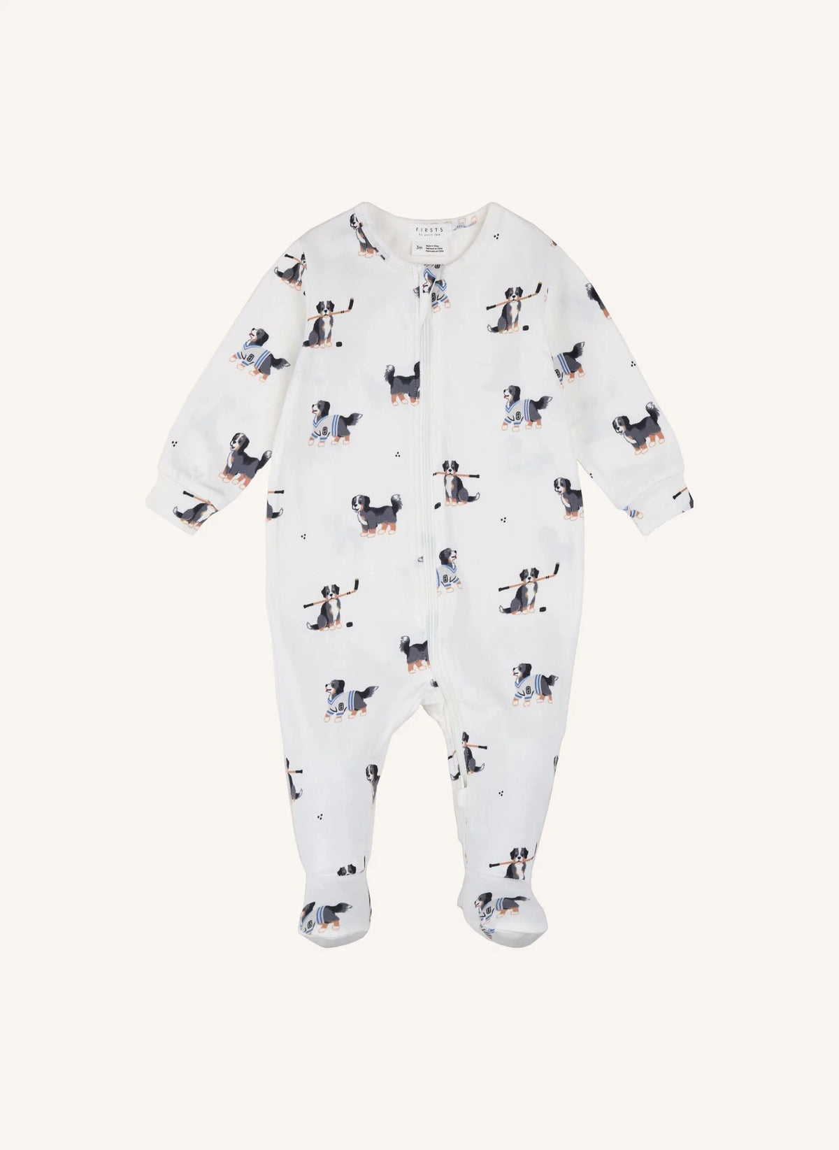 Petit Lem - Dog Printed Modal and Organic Cotton Footed Pajamas | Ecru