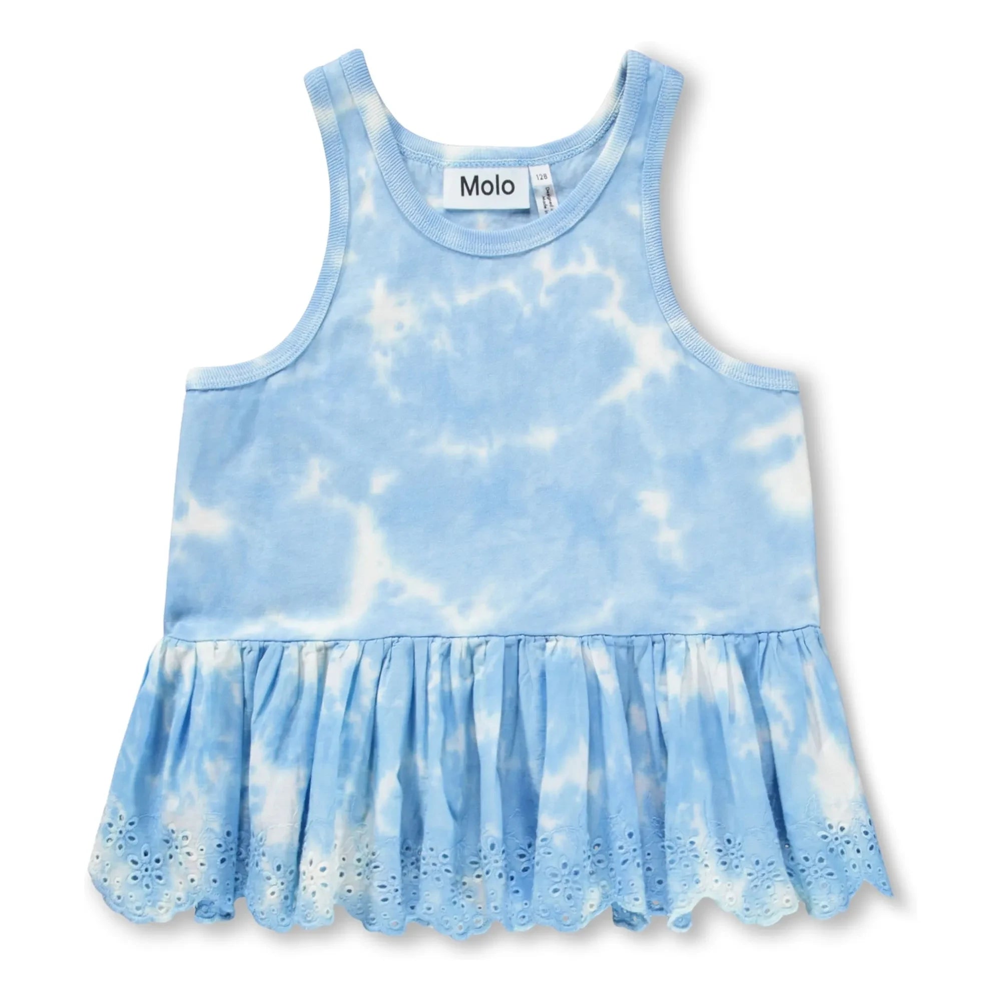 Molo - Rosa Tie and Dye organic cotton ruffle tank top | Light Blue