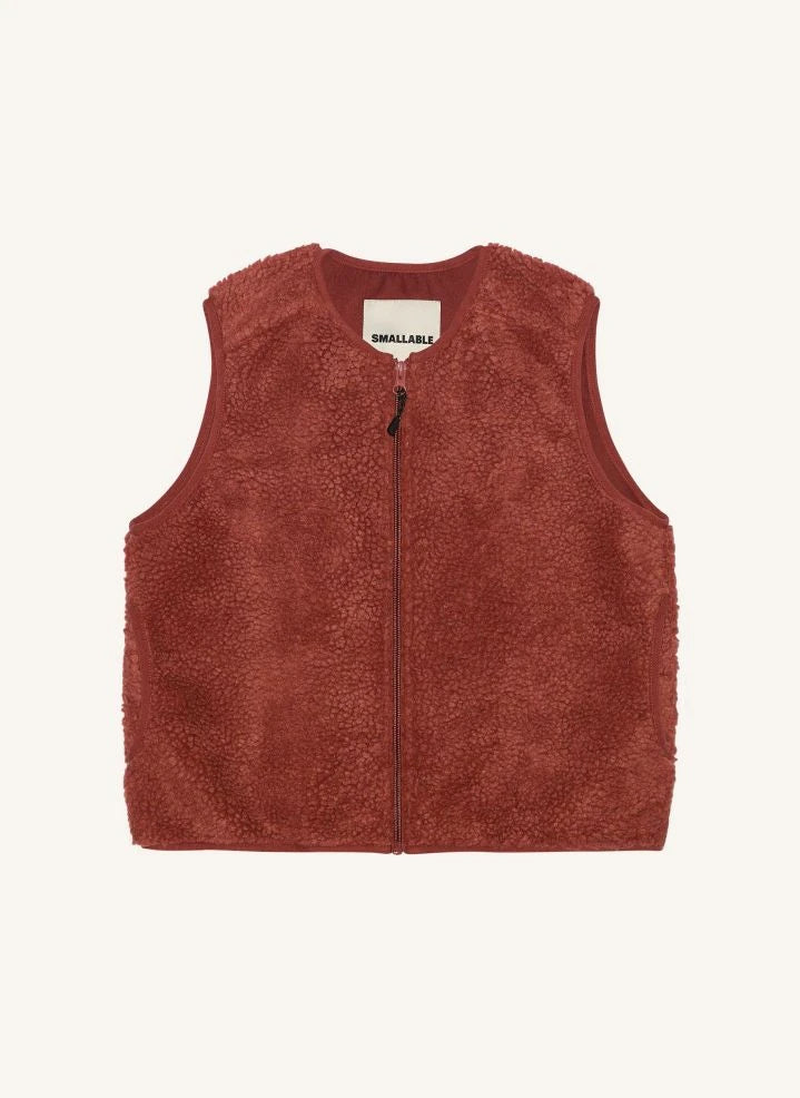 Smallable Kid - Sleeveless Sherpa Manner Jacket | Brick Red