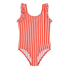 Jera Mini - Striped Ruffled Swimsuit | Red