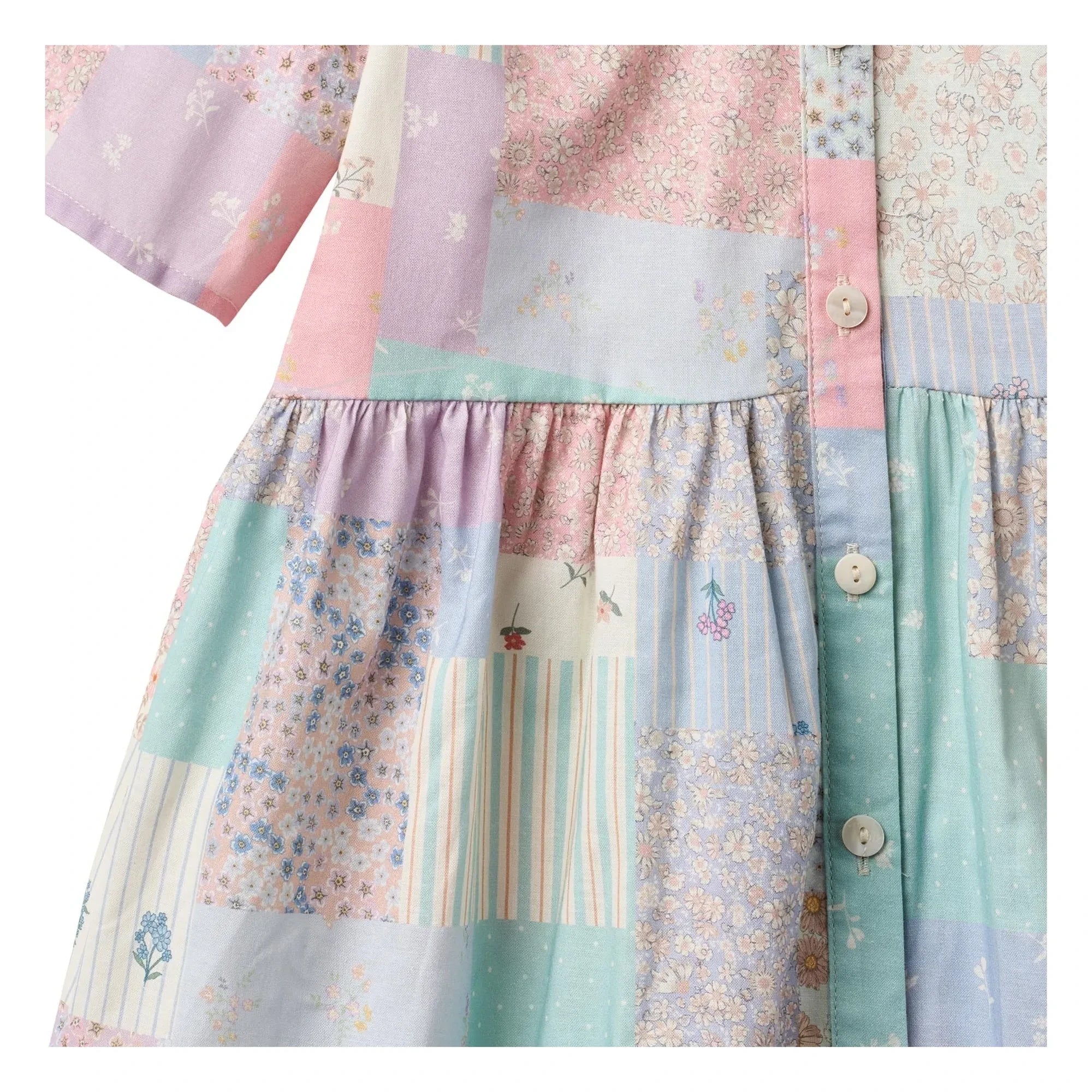 Wheat - Annabell Patchwork Organic Cotton Dress | Pale Yellow