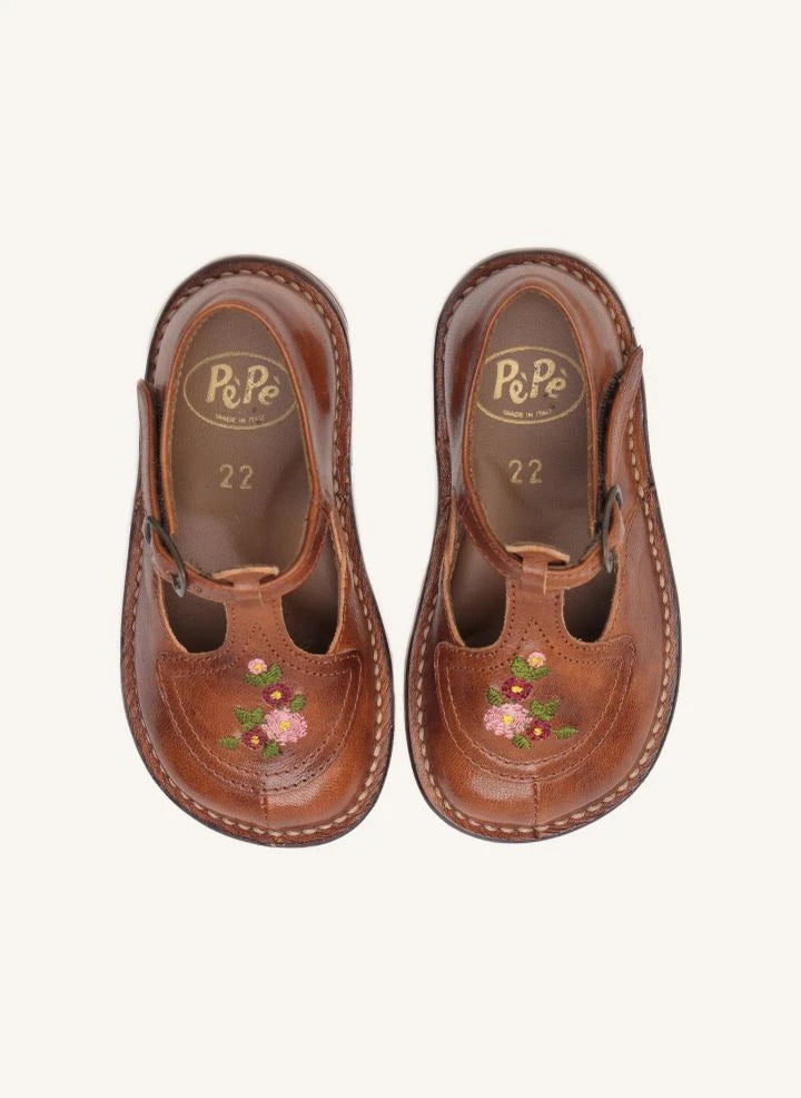 Pèpè - Flower Embroidered Baby Shoes | Brown