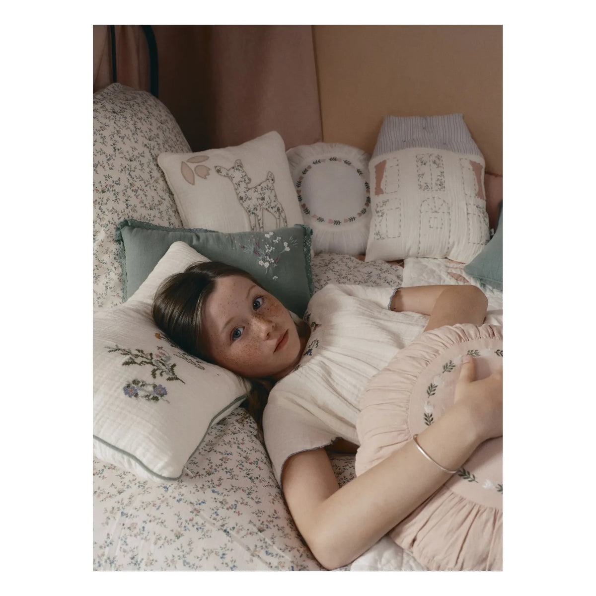 Editions Aimable - Hubert Flowers Pillow | Cream Gauze