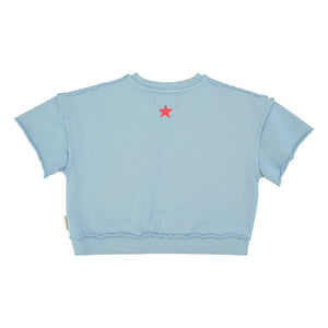 Piupiuchick - Short-sleeved Letter A Organic Cotton Sweatshirt | Light Blue