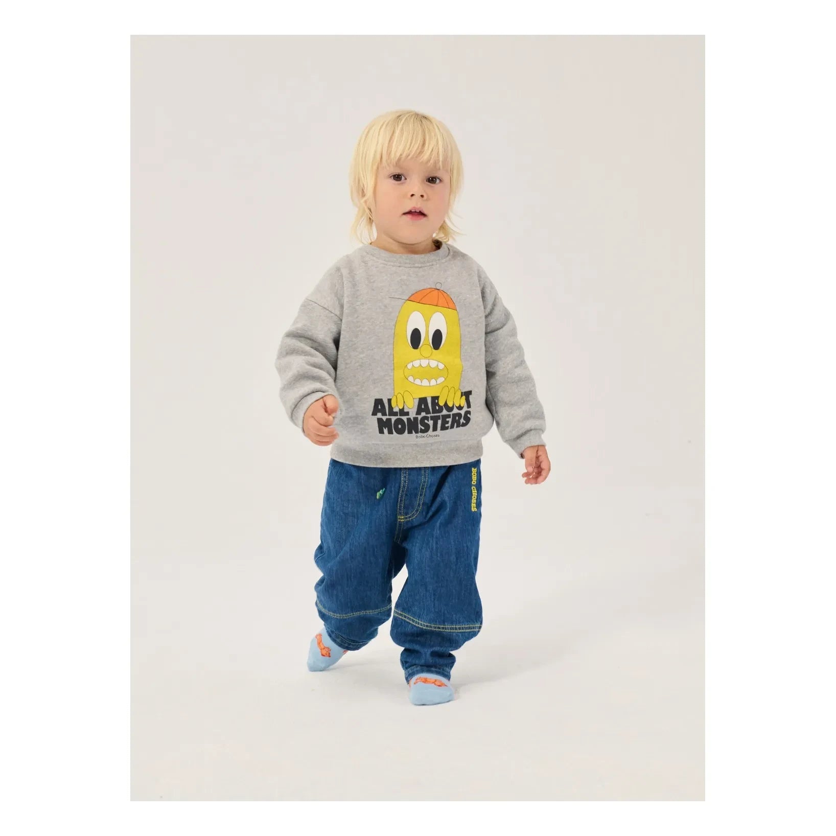 Bobo Choses - All About Monsters Organic Cotton Baby Sweatshirt | Heather Grey