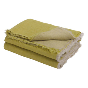 Maison de Vacances - Fringed washed linen throw | Chartreuse/Givré