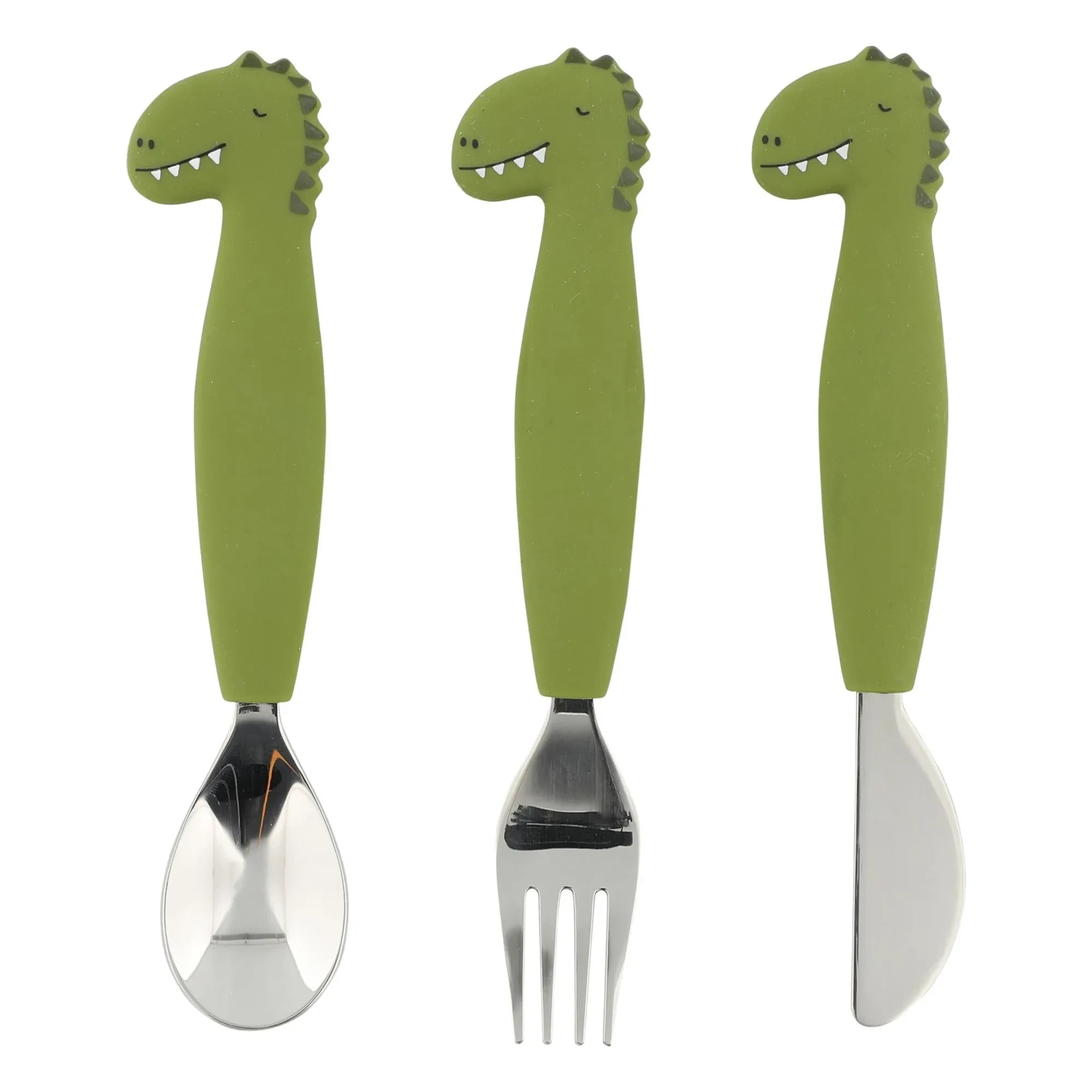 Trixie - Mr. Dino Silicone Fork and Spoon Set - 3 Pieces | Green