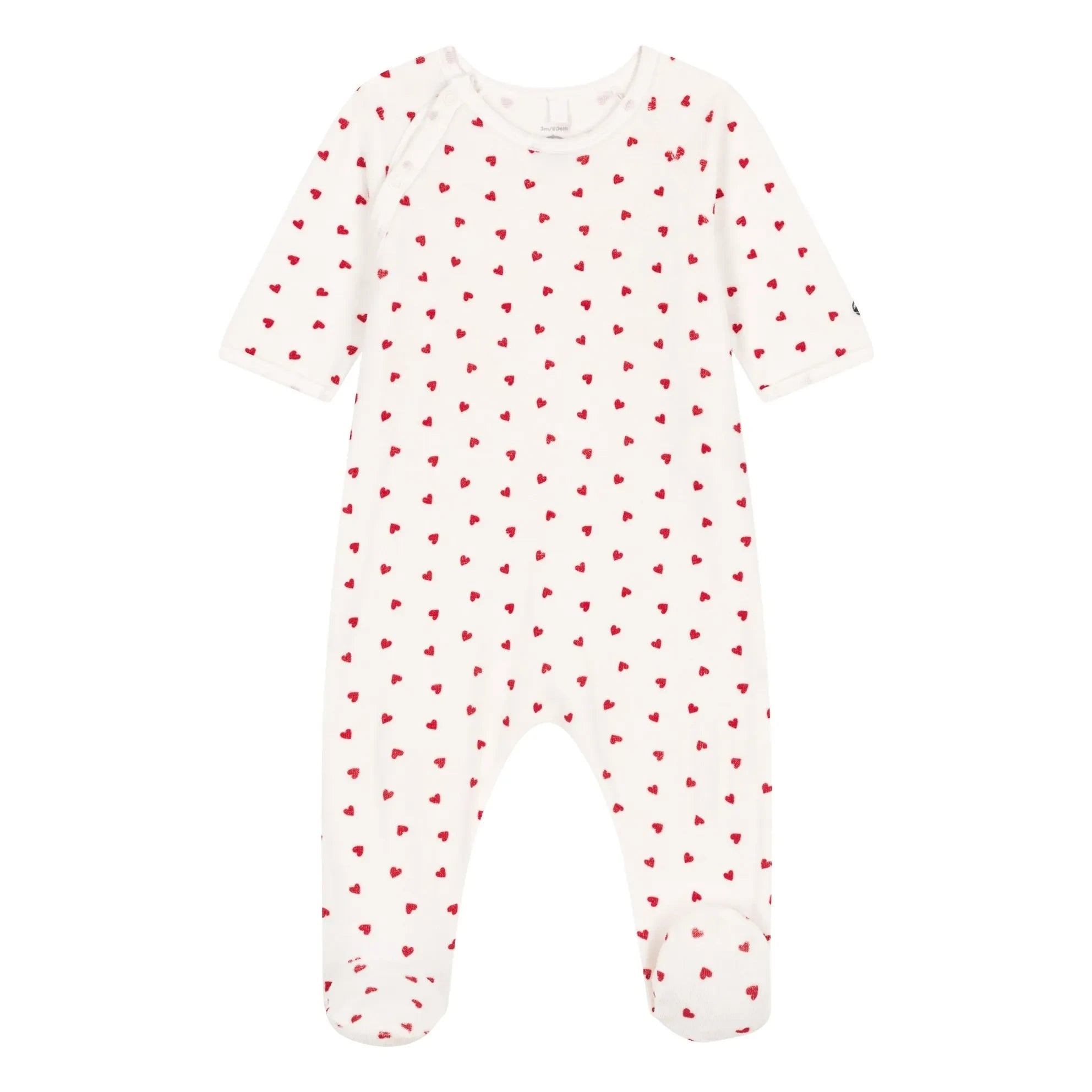 Petit Bateau - Organic Cotton Velvet Heart Pajamas | White