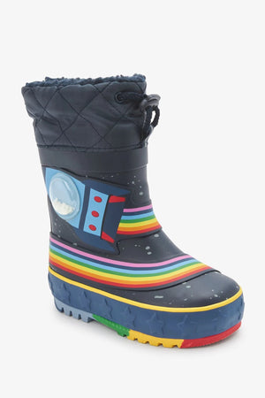 Dinossi - Boys Navy Blue Fur Astronaut Winter Boots - 26.5