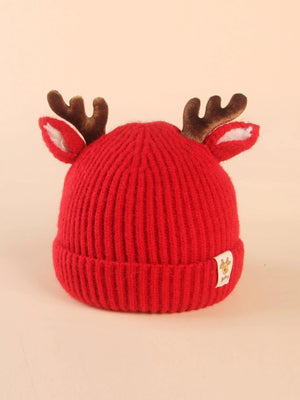 Dinossi - Kid's Beanie with Deer Antlers and Ears Red
