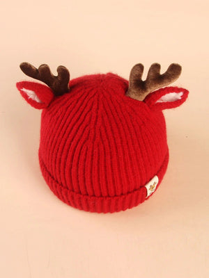 Dinossi - Kid's Beanie with Deer Antlers and Ears Red
