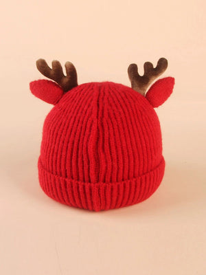 Dinossi - Kid's Beanie with Deer Antlers and Ears Red