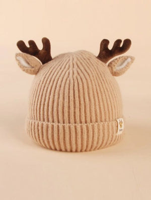 Dinossi - Children's Beanie with Deer Antlers and Ears, Cream