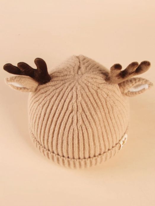 Dinossi - Children's Beanie with Deer Antlers and Ears, Cream