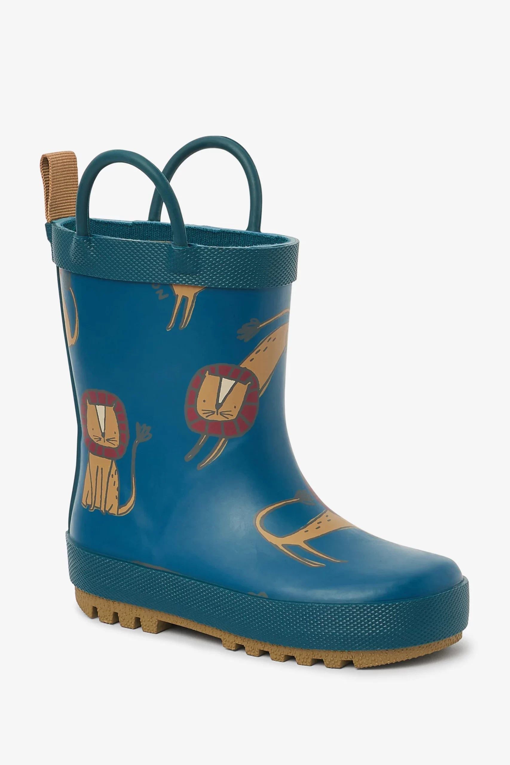 Dinossi - Boy Navy Blue Sweet Lion Rain Boots with Handles - 29