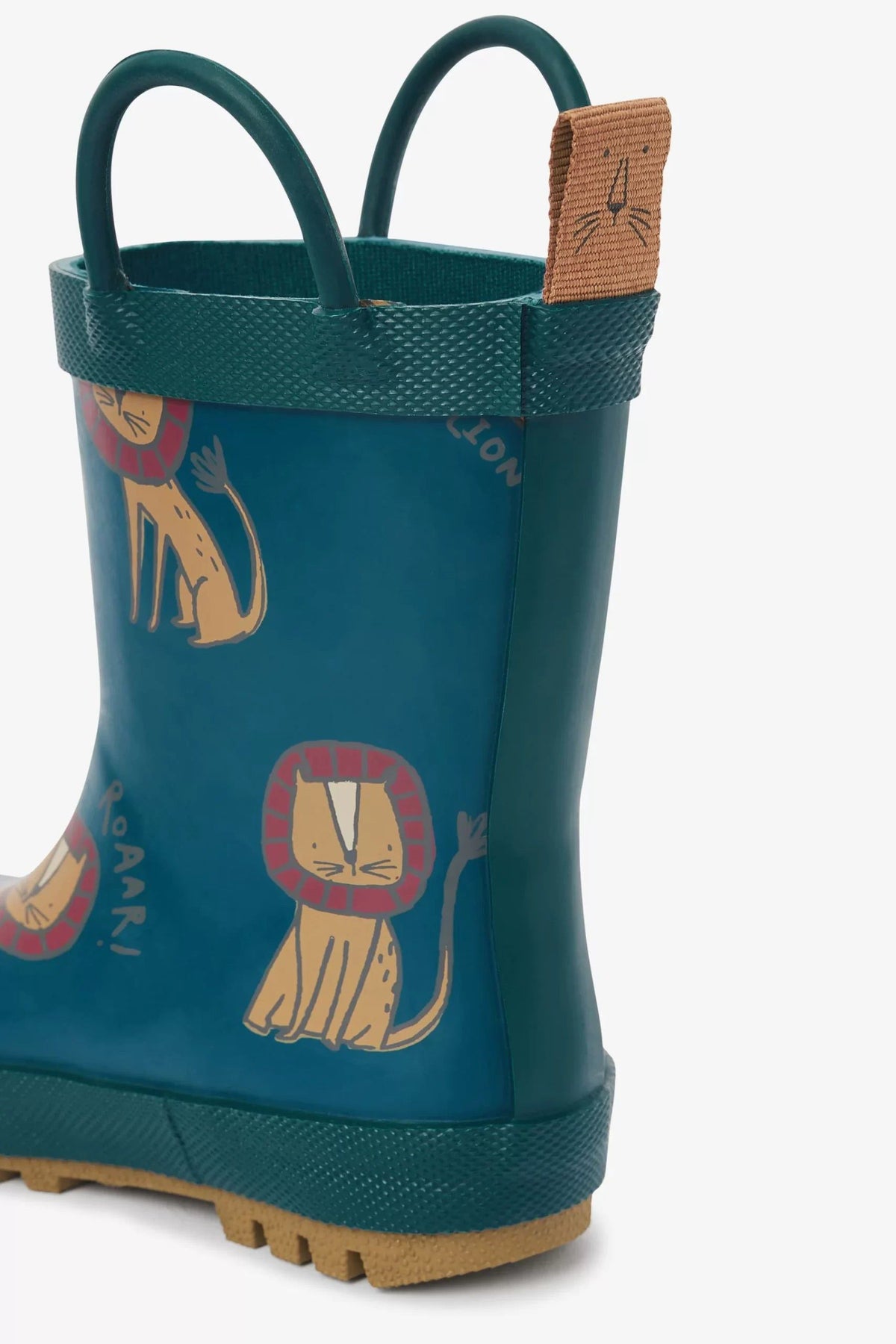 Dinossi - Boy Navy Blue Sweet Lion Rain Boots with Handles - 29