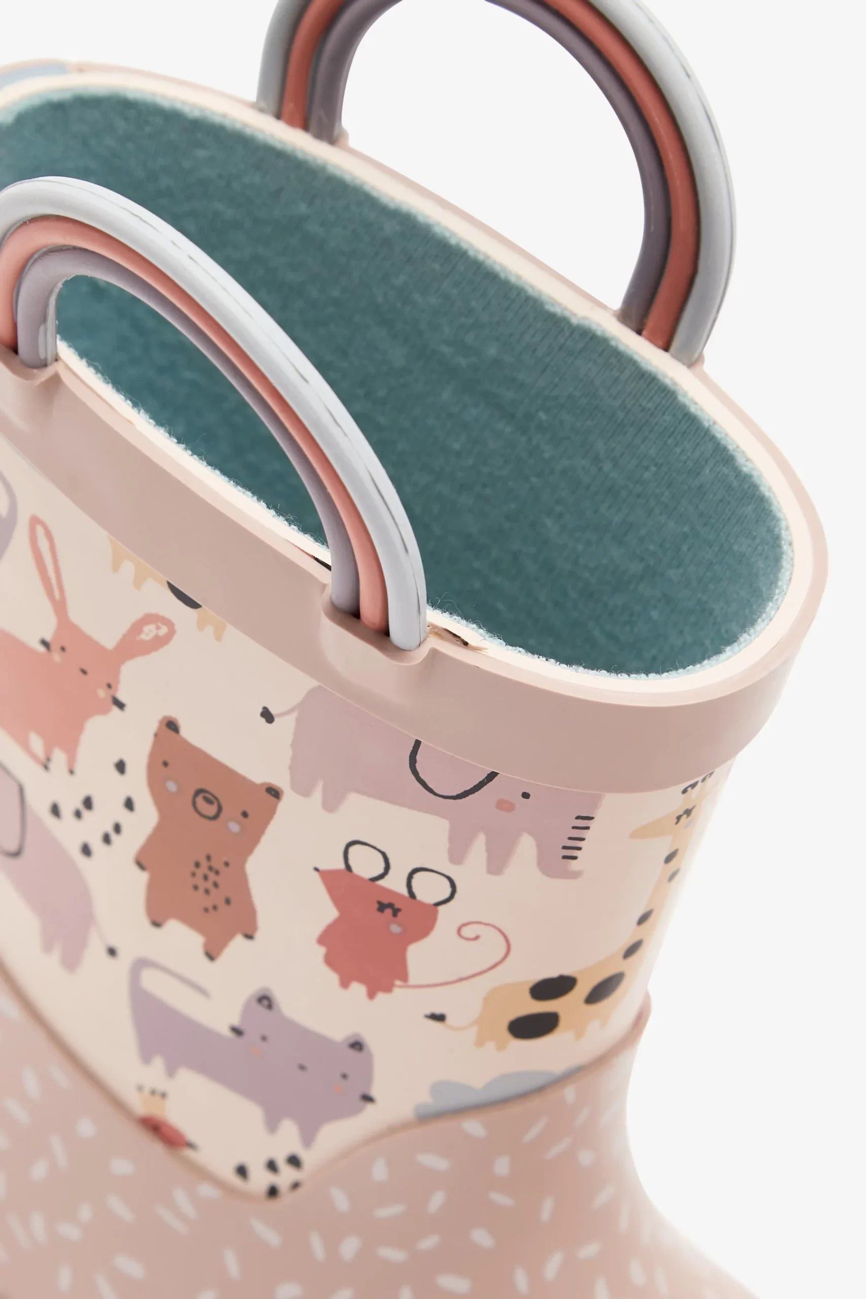 Dinossi - Soft Pink Cute Animals Girls Rain Boots with Handles - 26.5