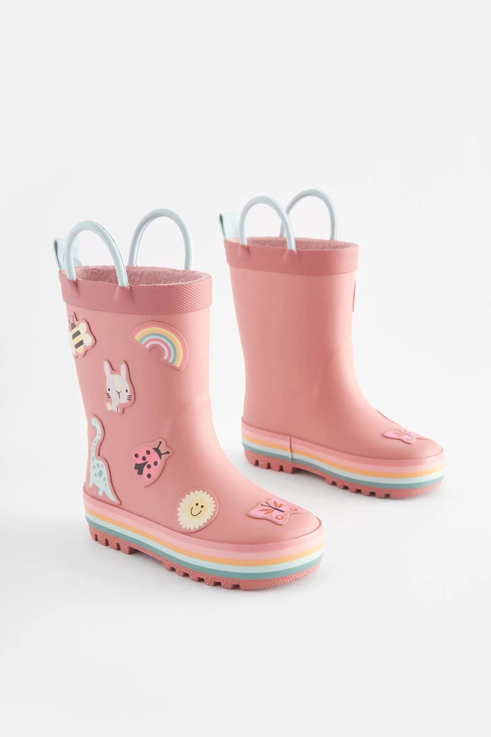Dinossi - Soft Pink Soft Soled Girls Polar Fleece Rain Boots - 30.5