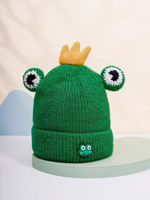 Dinossi - Green King Frog Children's Beanie with Polar Fleece