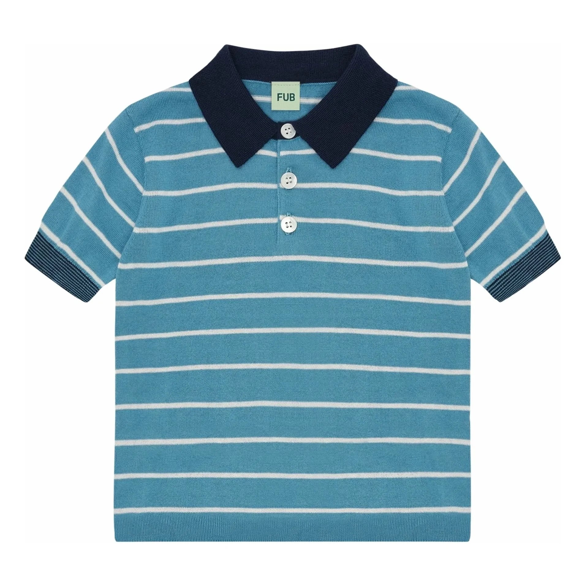 FUB - Striped polo shirt Extra Fine Knit Organic Cotton | Azure blue