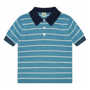 FUB - Striped polo shirt Extra Fine Knit Organic Cotton | Azure blue