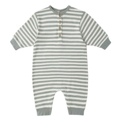 Quincy Mae - Striped Organic Cotton Knit Romper | Gray Blue